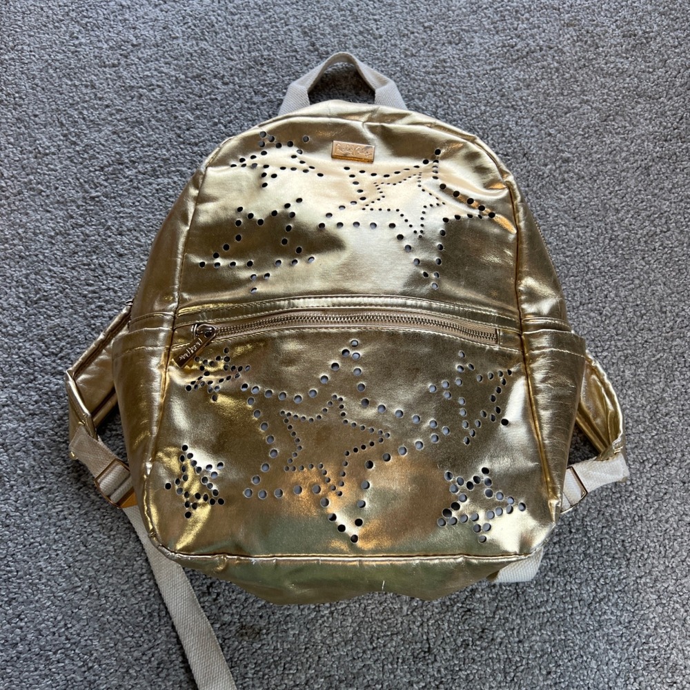 Packed Party Backpack Gold Metallic Perforated Star Zip‎ Bag girls school travel